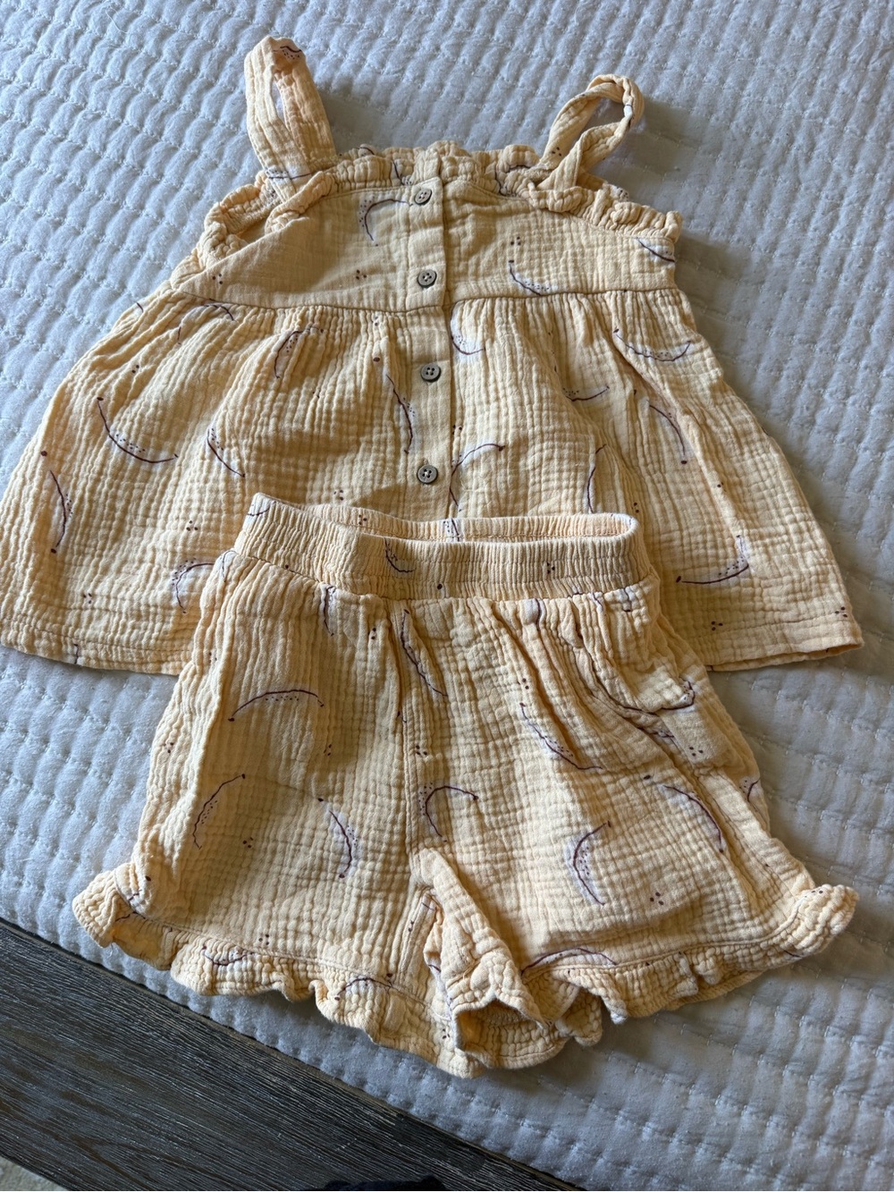 Girls' Cream-Yellow Ruffle Tank & Shorts Matching Set